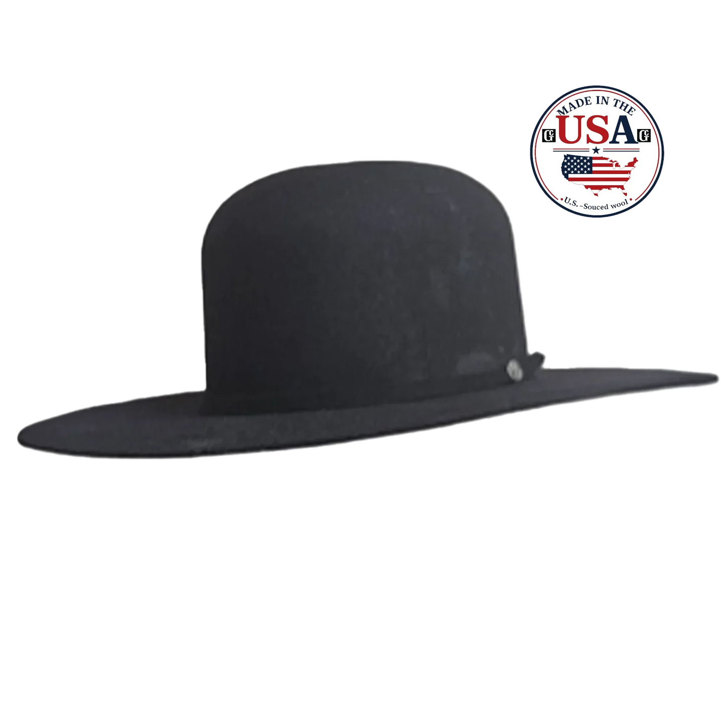 Open Crown Black wool felt cowboy hat, made in USA