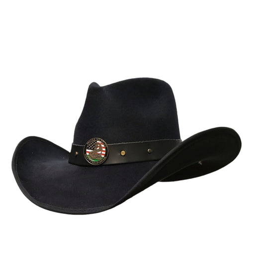 Western cowboy hat in black cotton poly felt – 'Don't Tread On Me' hat with a timeless design, perfect for cowboys, country music fans, and patriots