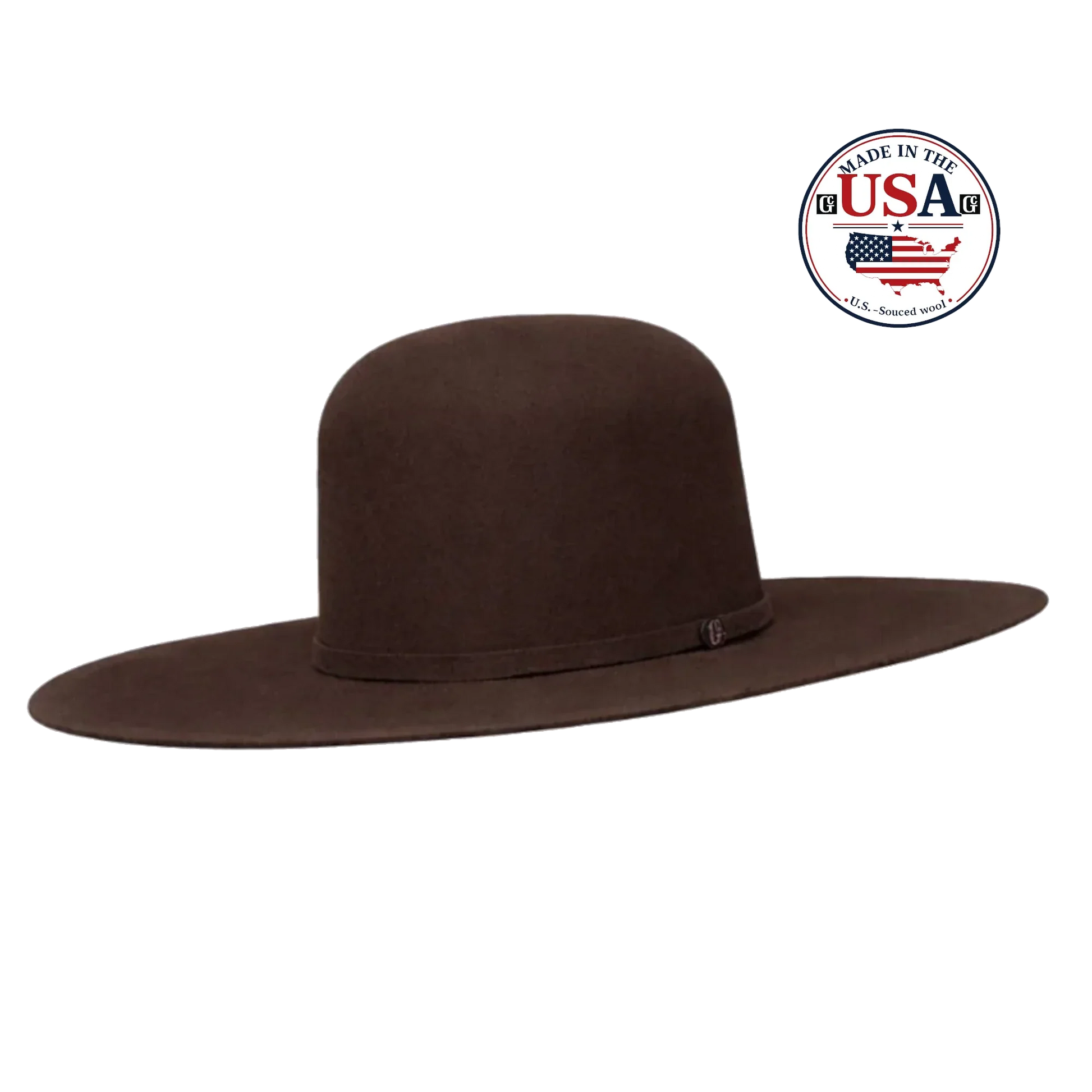 Open Crown Brown wool felt cowboy hat, made in USA