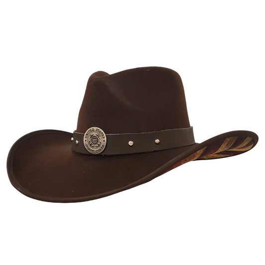 Coast Guard Heroes brown cotton poly felt hat with an American flag design and classic Western style