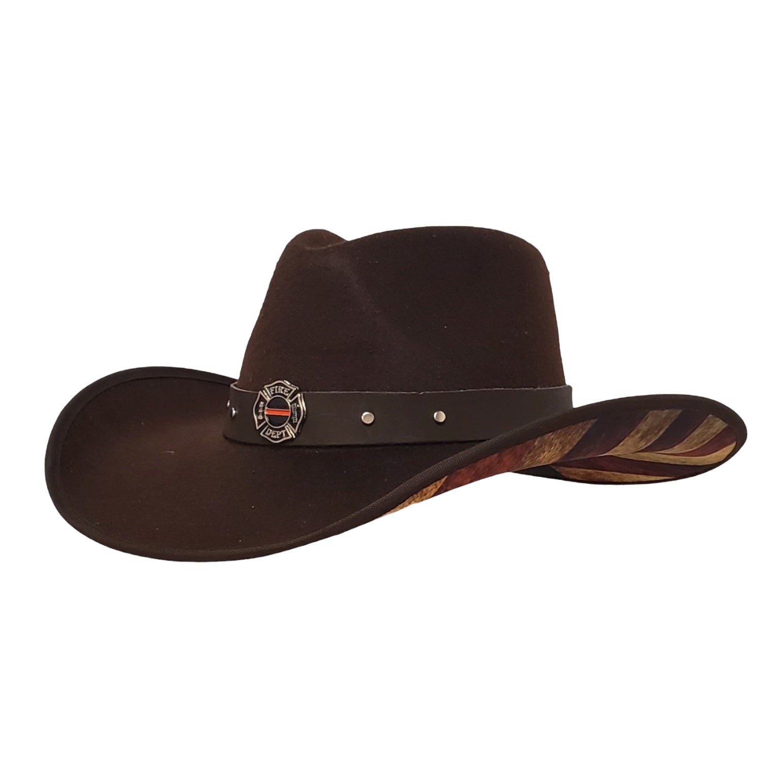Firefighter Heroes American Flag Brown Cotton Poly Felt Cowboy Hat – Patriotic Western Hat for Men & Women | Buy Cowboy Hat Near Me