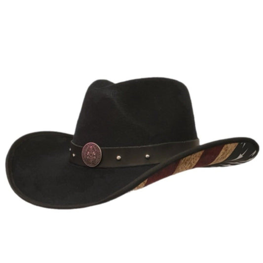 Police Heroes American Flag Black Cotton Poly Felt Cowboy Hat – Patriotic Western Hat for Law Enforcement Supporters | Best Cowboy Hat with American Flag Design