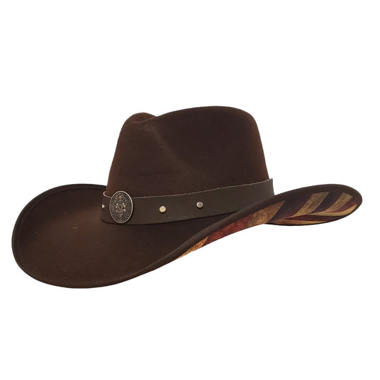 Police Heroes American Flag Brown Cotton Poly Felt Cowboy Hat – Patriotic Western Hat for Law Enforcement Supporters | Best Cowboy Hat for American Pride