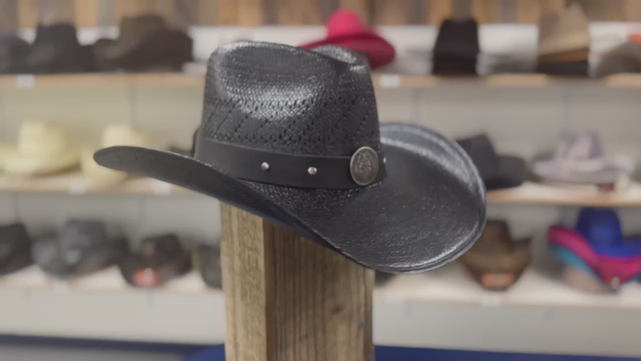 Side View of Police Heroes Black Straw Rancher Hat – Premium Cowboy Hat for Rodeos, Ranching & Outdoor Adventures