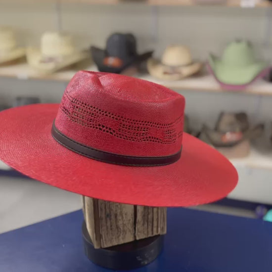 Red Straw Cowgirl Hat – Lightweight Bangora Western Hat for Outdoor & Summer
