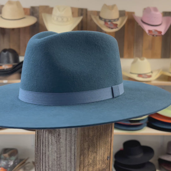Elegant Drifter Blue wool cashmere hat, perfect for Western and ranch wear