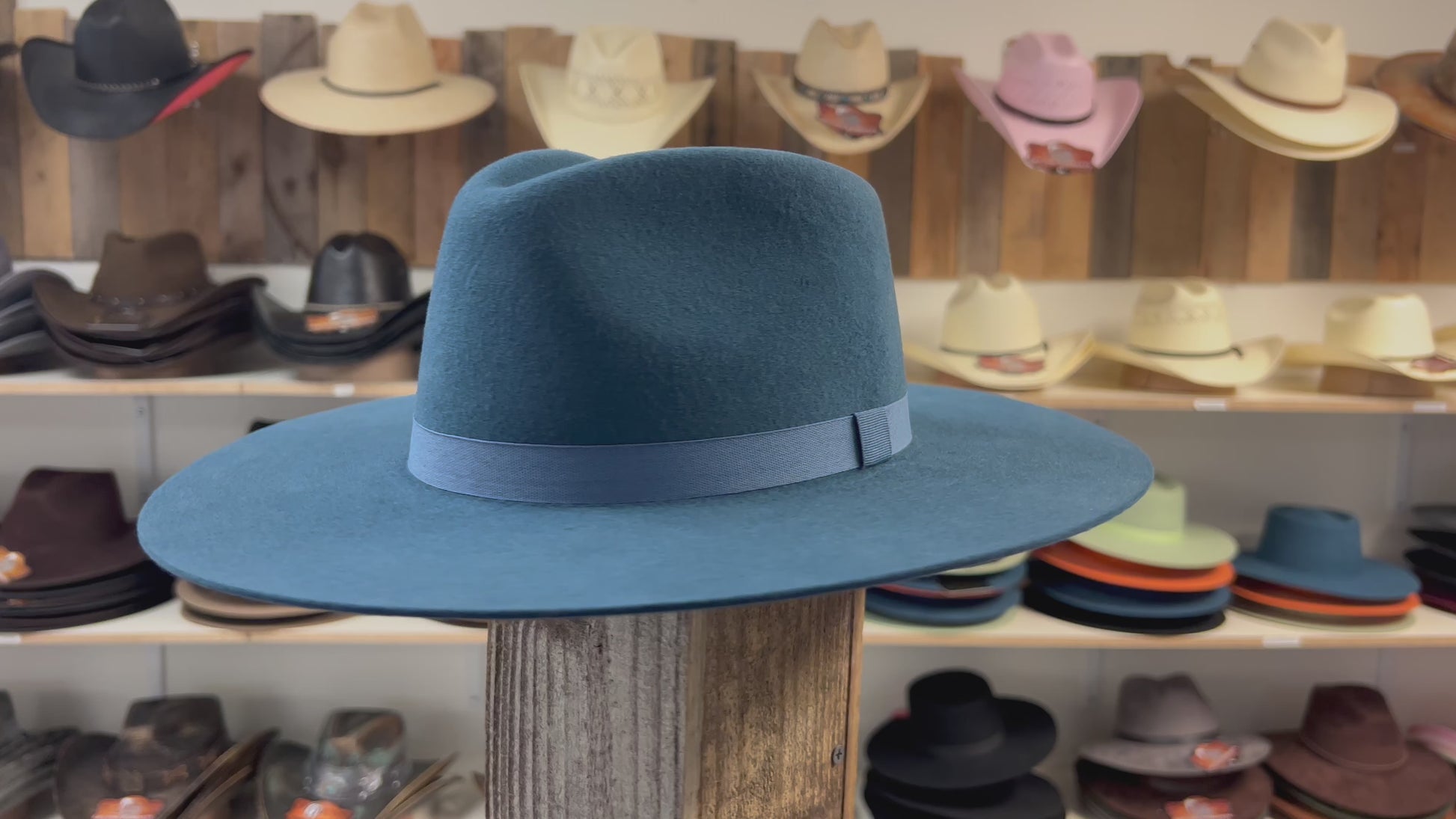 Elegant Drifter Blue wool cashmere hat, perfect for Western and ranch wear