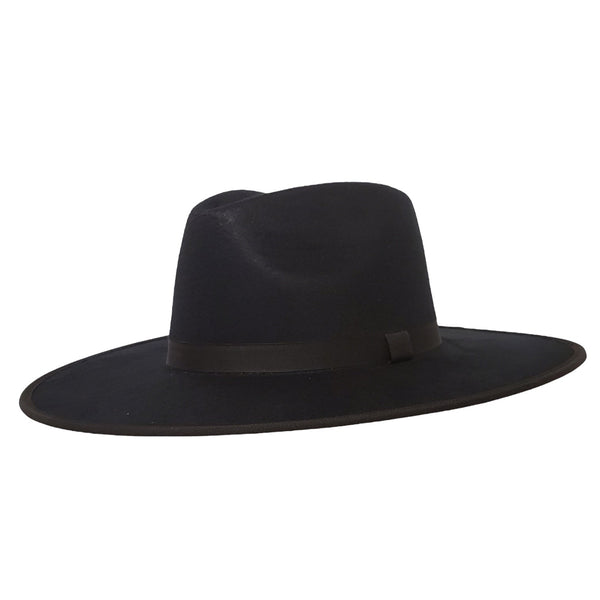 Flat Brim Felt Cowboy Hat - Drifter Series Extra Large Fits 7-5/8 to 7-3/4 / Black