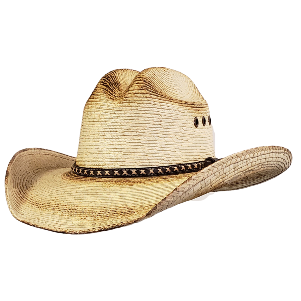 Palm Jason Aldean style cowboy hat with burnt edges