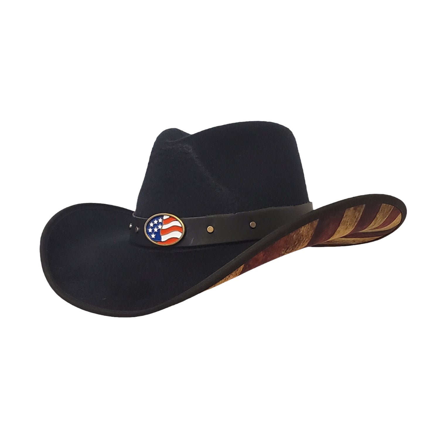Black Cotton Felt Cowboy Hat with American Flag bottom
