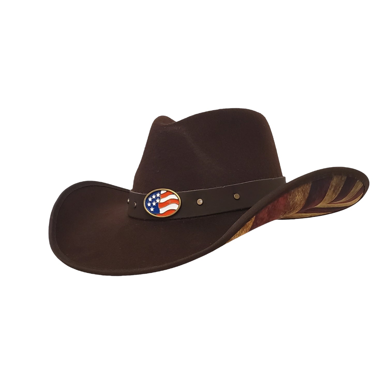 Brown Felt Cowboy Hat with American Flag Bottom