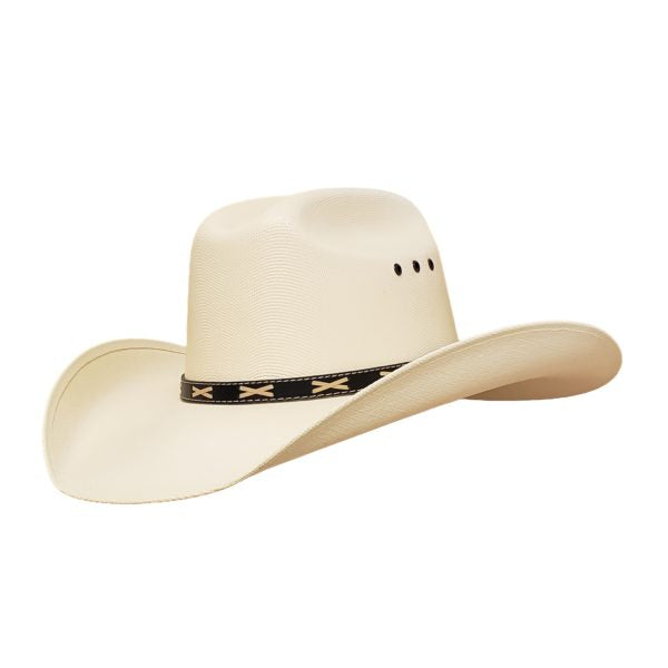 Painted ivory canvas cowboy hat.